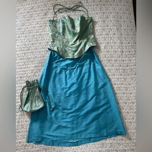 Unique ornate brocade evening cocktail wedding dress Satin bustier Indian sari